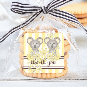 Doppeltes Babyshower / Geburtstag Koala Danke Quadratischer Aufkleber