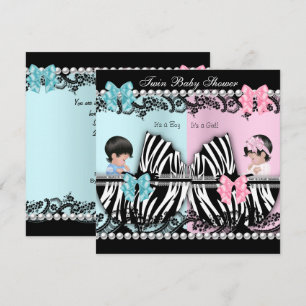 Doppeltes Babyshower Süßes Mädchen Rosa Junge Blau Einladung