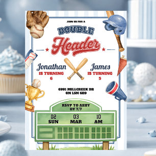 Doppeltes Baseball-Thema-Joint-Geburtstagsfeier Einladung