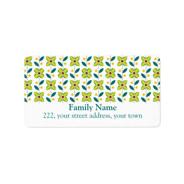 Doppeltes Blume Muster Grün 2 Adressaufkleber (Vorne)