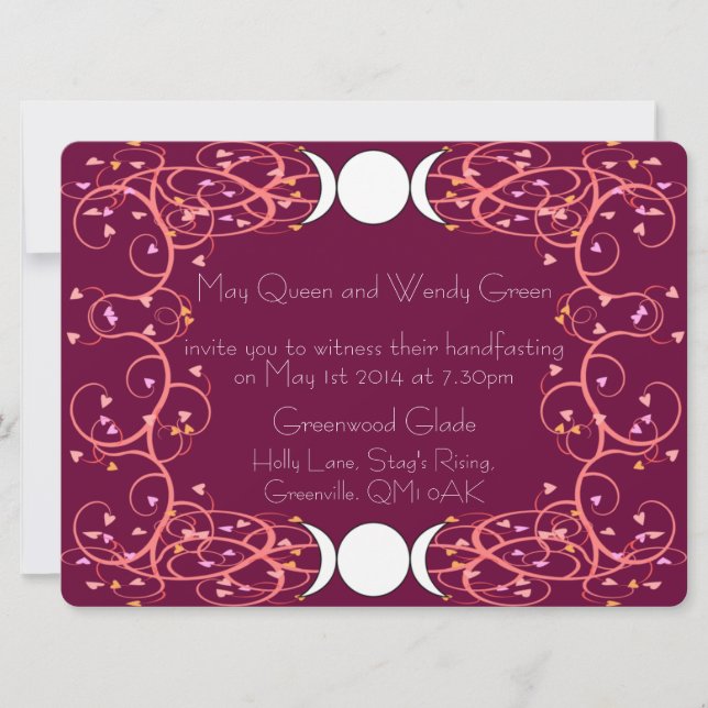 Doppeltes drei in einer lesbischen Handfasting Einladung (Vorderseite)