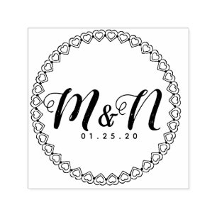 Doppeltes einfaches Herz, rundes Hochzeitslogo Permastempel
