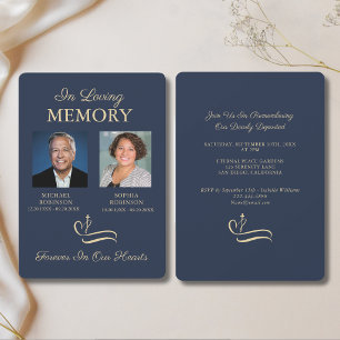 Doppeltes Gedenkfoto-Memorial Blau Gold Einladung