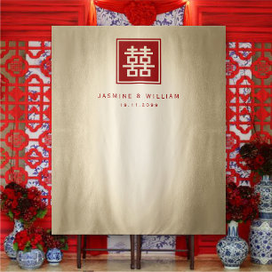 Doppeltes Glück 囍 Chinesischer Hochzeitsfoto Hinte Wandteppich