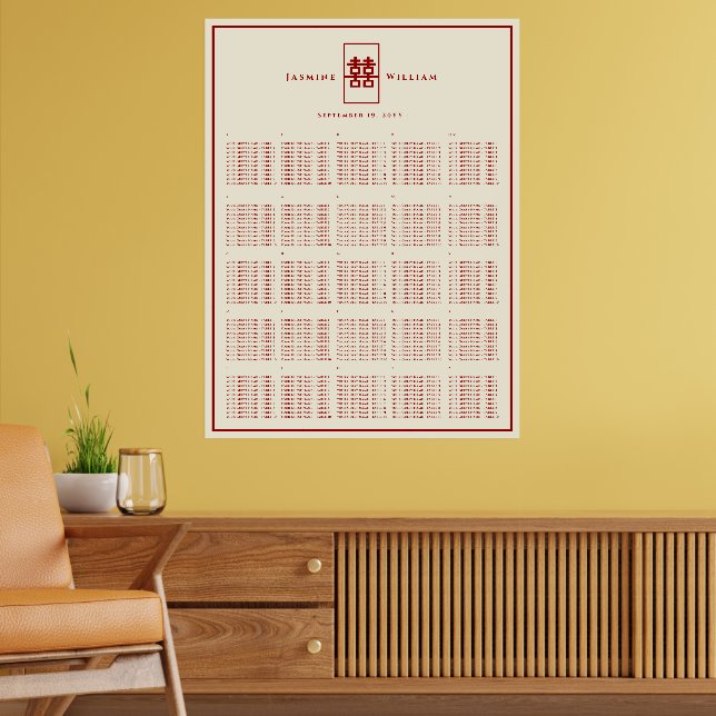 Doppeltes Glück 囍 Chinesischer Hochzeitssitzplan Poster (Wohnzimmer 2)