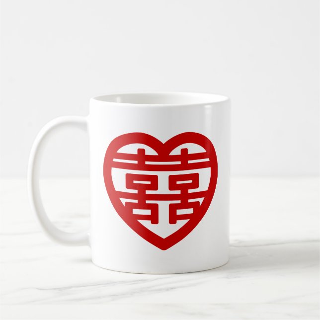 Doppeltes Glück 囍 Shuangxi Chinesisches Hanzi Herz Kaffeetasse (Links)