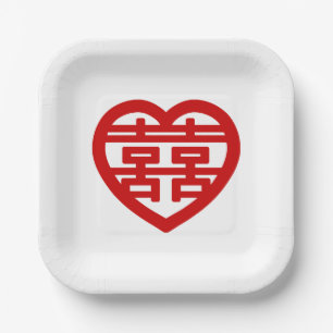 Doppeltes Glück 囍 Shuangxi Chinesisches Hanzi Herz Pappteller