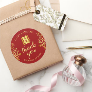 Doppeltes Glück Blumen dankeschön chinesische Hoch Runder Aufkleber