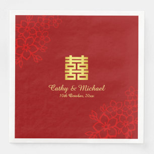 Doppeltes Glück Blumenhintergrund Chinesische Hoch Serviette