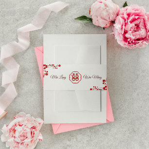Doppeltes Glück Elegante chinesische Hochzeit Einladungsbanderole