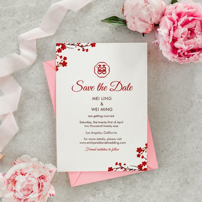 Doppeltes Glück Elegante chinesische Hochzeit Save The Date (Von Creator hochgeladen)