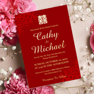 Doppeltes Glück floraler Hintergrund Chinesische H Folieneinladung