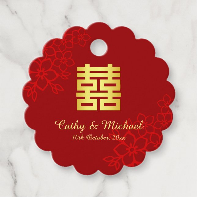 Doppeltes Glück floraler Hintergrund Chinesische H Geschenkanhänger (Vorderseite)