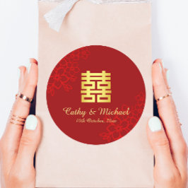 Doppeltes Glück floraler Hintergrund Chinesische H Runder Aufkleber