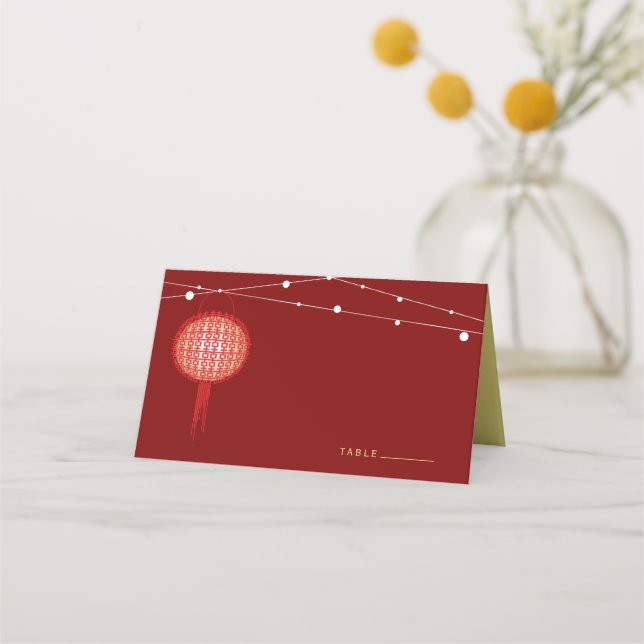 Doppeltes Glück glühende Lanterns chinesische Hoch Platzkarte (Vorderseite)