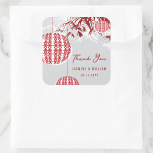 Doppeltes Glück Lanterns & Bambuschinesisch Hochze Quadratischer Aufkleber