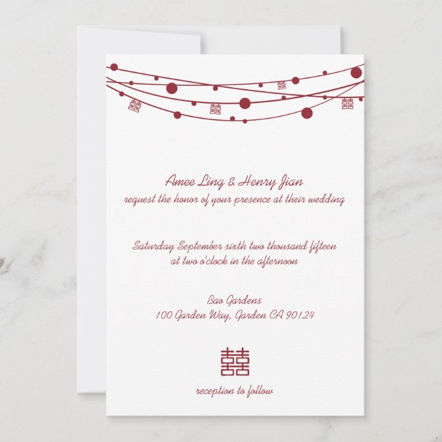 Doppeltes Glück Lanterns chinesische Hochzeiten Ei Einladung (Vorderseite)