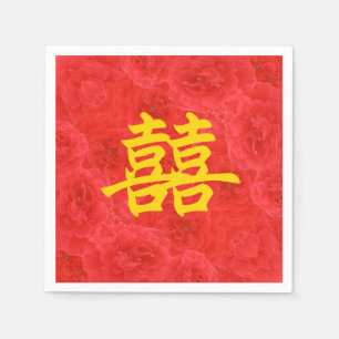 Doppeltes Glück Reiche Rote Rose blüht Serviette