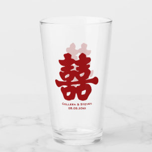 Doppeltes Glück Rot-Gelb-Chinesische Hochzeit Glas