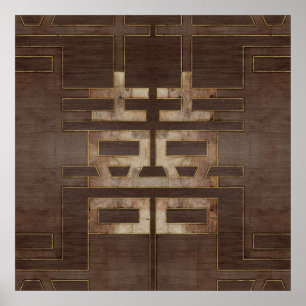 Doppeltes Glück-Symbol-geometrisches Gold auf Holz Poster