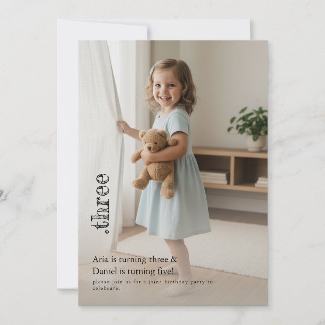 Doppeltes Kind Geschwister Süßes Foto Gemeinsame P Einladung (Vorderseite)