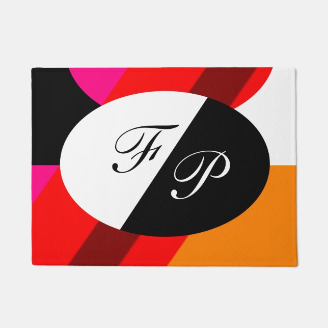 Doppeltes mit Monogramm modernes geometrisches Fußmatte (Vorderseite)