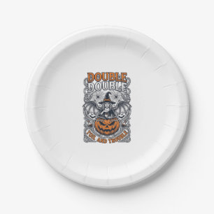 Doppeltes Mühsal Ärger Hexe Kürbis Halloween Spinn Pappteller
