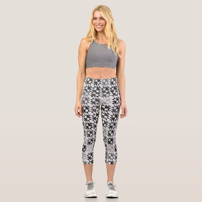 Doppeltes X Quilt in Grau Capri Leggings (Vorderseite)