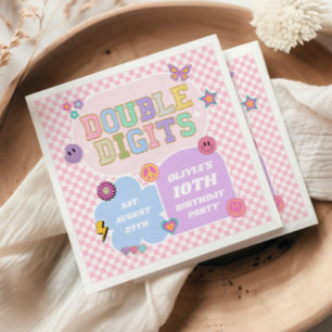 Doppeltes Ziffern Preppy-Patch 10. Geburtstagsfeie Serviette
