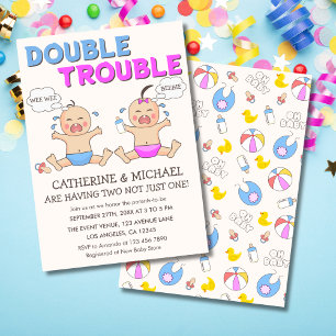 Doppeltrouble Twin Boy & Girl Baby Dusche Einladung