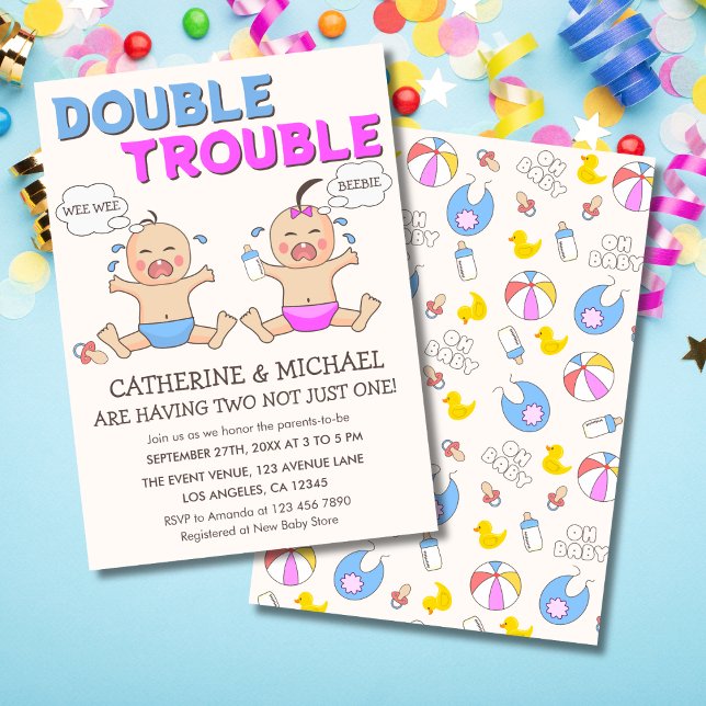Doppeltrouble Twin Boy & Girl Baby Dusche Einladung (Von Creator hochgeladen)