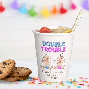Doppeltrouble Twin Boy & Girl Baby Dusche Pappbecher