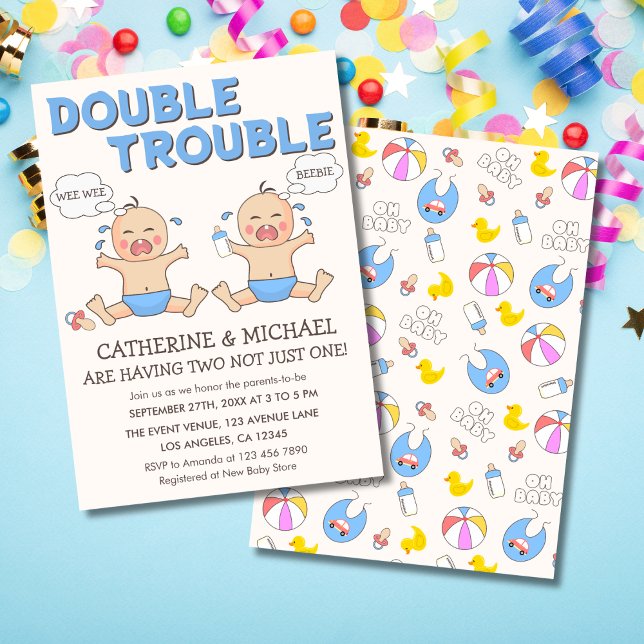 Doppeltrouble Twin Boys Babydusche Einladung (Von Creator hochgeladen)
