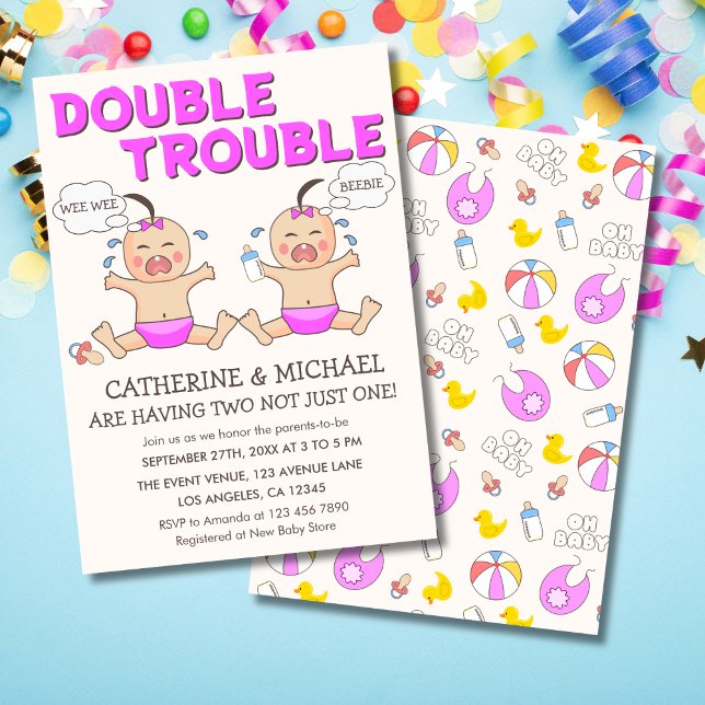 Doppeltrouble Twin Girls Babydusche Einladung (Von Creator hochgeladen)
