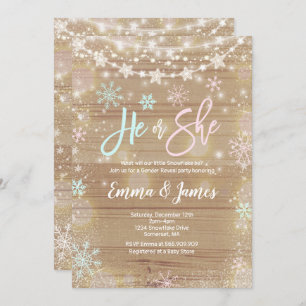 Doppelwinter-Babyparty-Einladungs-rustikales Weiß Einladung