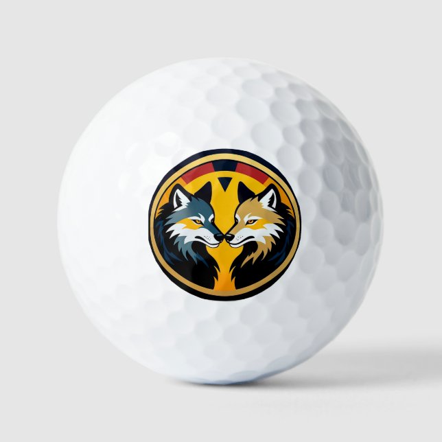 Doppelwolf-Emblem-Logo mit goldenem Kreis Golfball (Vorderseite)