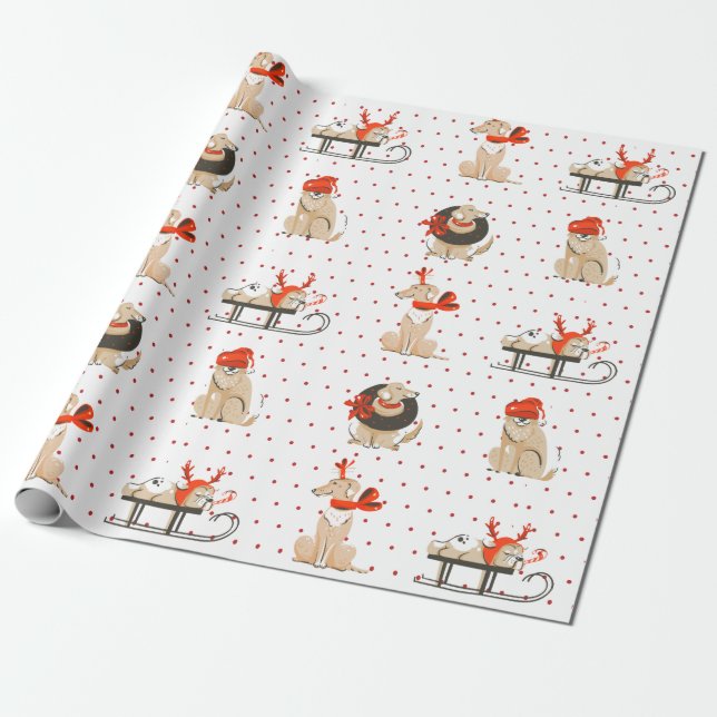 Doppy Puppy Red Dot Muster Weihnachtswrapping Pape Geschenkpapier (Ungerollt)