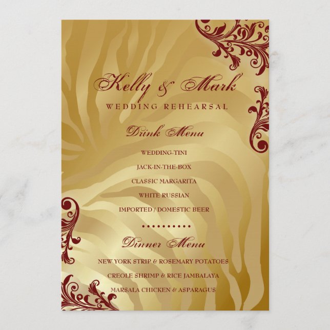 d'or 311-Jardin Abendessen-Getränk-Menü-Rot Menükarte (Vorderseite)