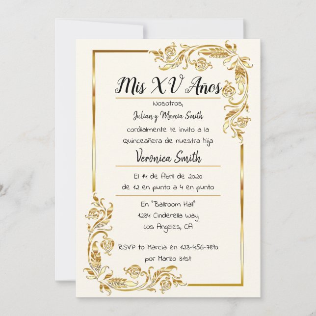 Dorado Quinceañera Einladung (Vorderseite)