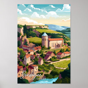 Dordogne France Art Vintage Reise Illustration Poster
