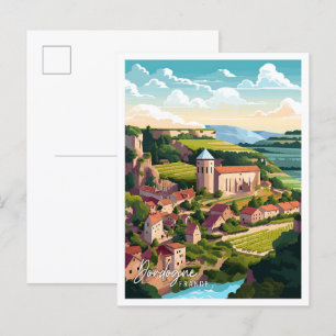 Dordogne France Art Vintage Reise Illustration Postkarte