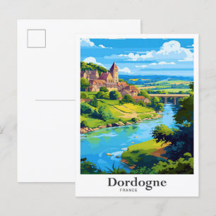 Dordogne France Vintage Travel Illustration Postkarte
