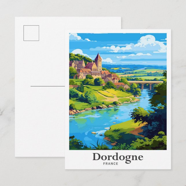 Dordogne France Vintage Travel Illustration Postkarte (Vorne/Hinten)