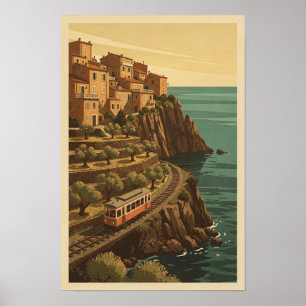 Dorf am Kliff Seebahn Vintage Poster