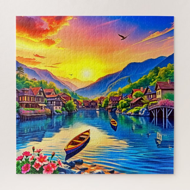 Dorf am See Puzzle (Vertikal)