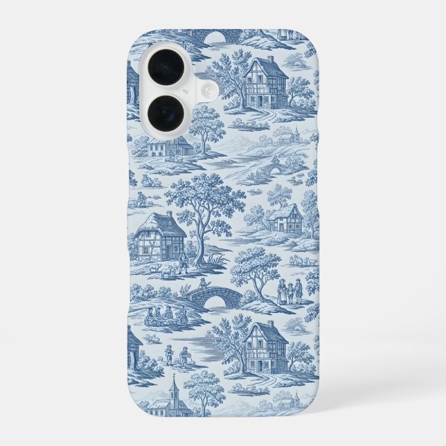 Dorf Blau Toile iPhone 16 Hülle (Rückseite)