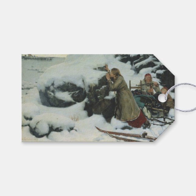 Dorf Burnt im Winter (von Albert Edelfelt) Geschenkanhänger (Vorderseite (Horizontal))