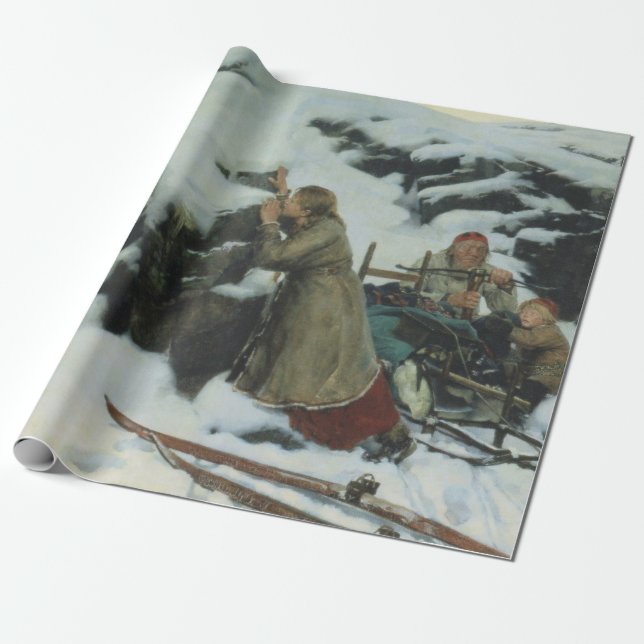 Dorf Burnt im Winter (von Albert Edelfelt) Geschenkpapier (Ungerollt)