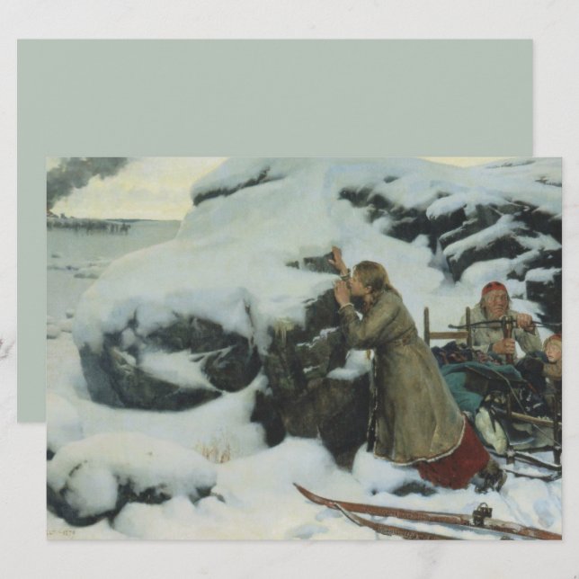 Dorf Burnt im Winter (von Albert Edelfelt) Karte (Vorne/Hinten)