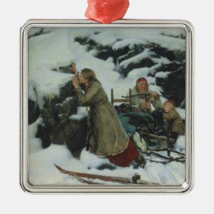 Dorf Burnt im Winter (von Albert Edelfelt) Ornament Aus Metall